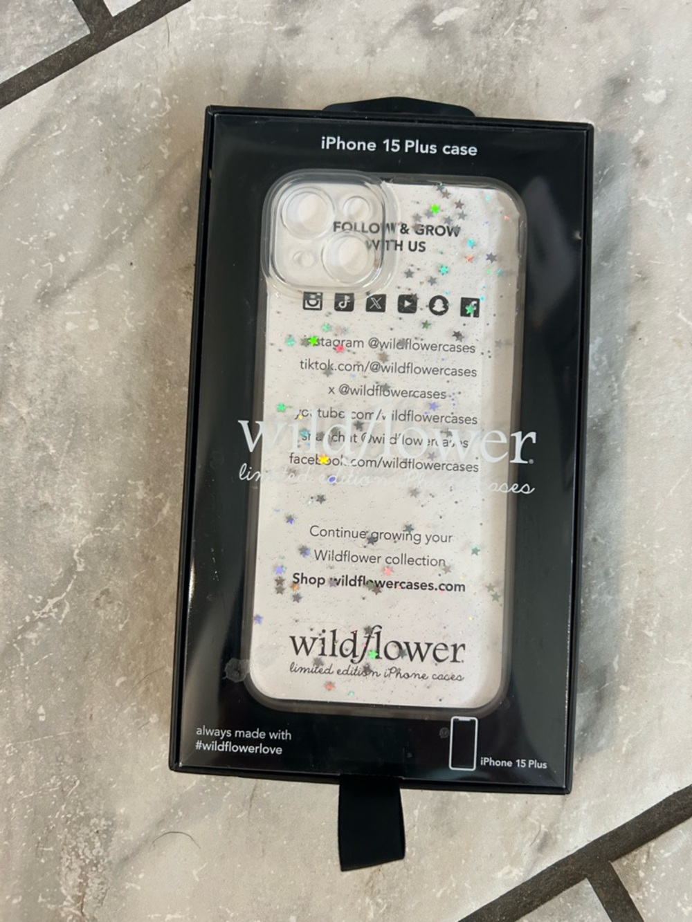 Wildflowers iPhone 15 Plus Case - Clear with Iridescent Star Glitter